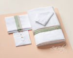 Christening Oilcloths with Double Beige & Olive Green Trims