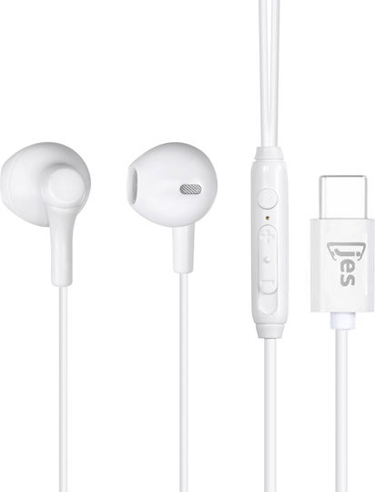 Jes In-ear Handsfree Ακουστικά με Βύσμα USB-C Λευκό