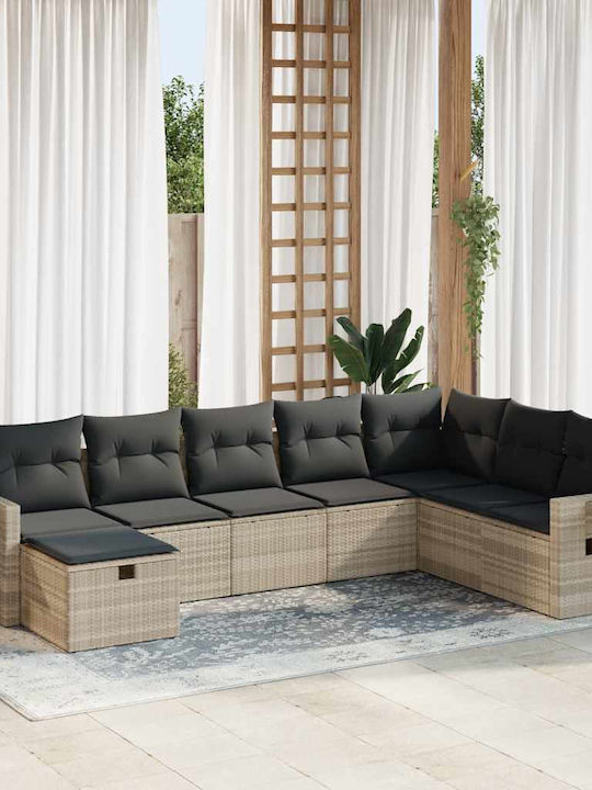 Corner Outdoor Sofa Rattan with Chest and Cushions 55x55x69cm