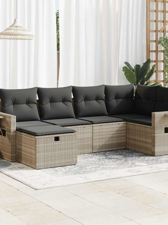 Corner Outdoor Sofa Rattan with Chest and Cushions 55x55x69cm