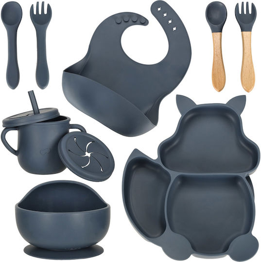 ikonka Feeding Set made of Silicone with Non-Slip Base Blue 6pcs
