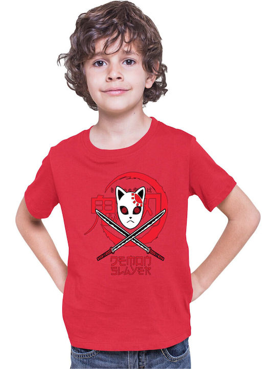 Kid T-shirt Demon Slayer Kimetsu No Yaiba Tralala Mask 01 Red