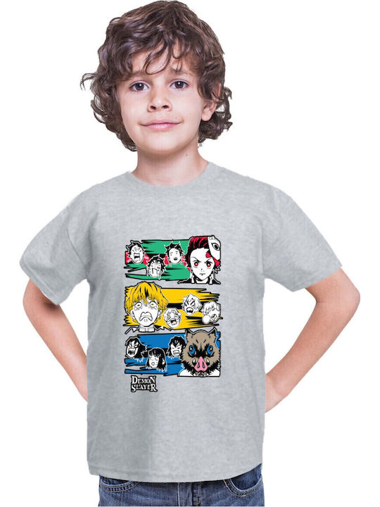 Tricou Copii Demon Slayer Kimetsu No Yaiba Tralala Tanjiro Zenitsu Inosuke 01 Gri