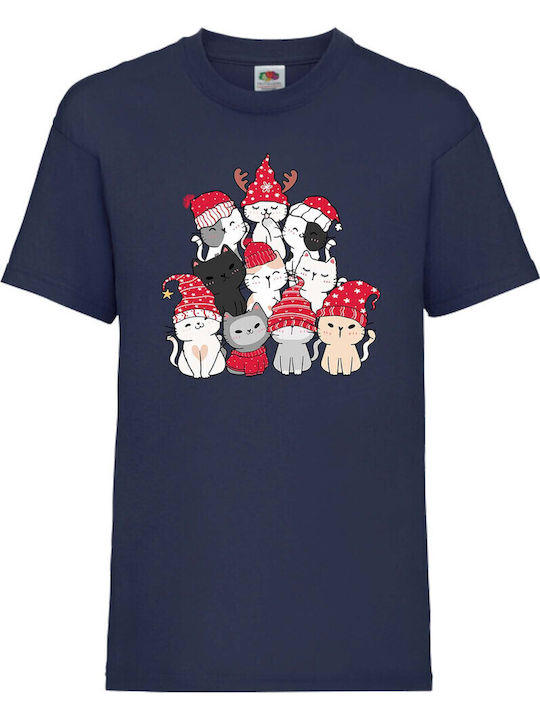 Kid T-shirt Tralala Cat Christmas Tree 01 Navy