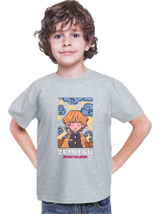 Kid T-shirt Japan Anime Manga Tralala Demon Slayer Zenitsu Agatsuma 03 Gray