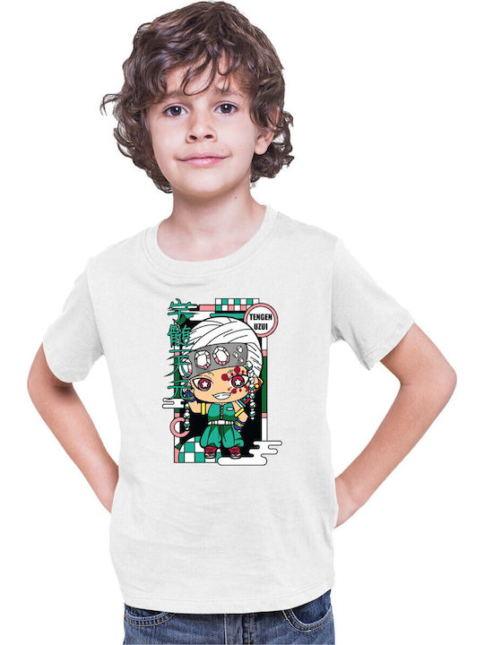Детска тениска Demon Slayer Kimetsu No Yaiba Tralala Chibi Tengen Uzui Бяла