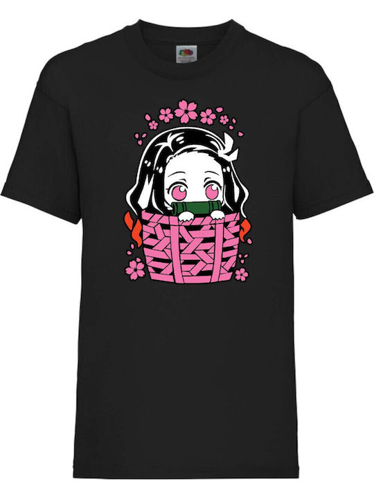 Детска тениска Аниме Манга Тралала Demon Slayer Nezuko Kamado 06 Черна