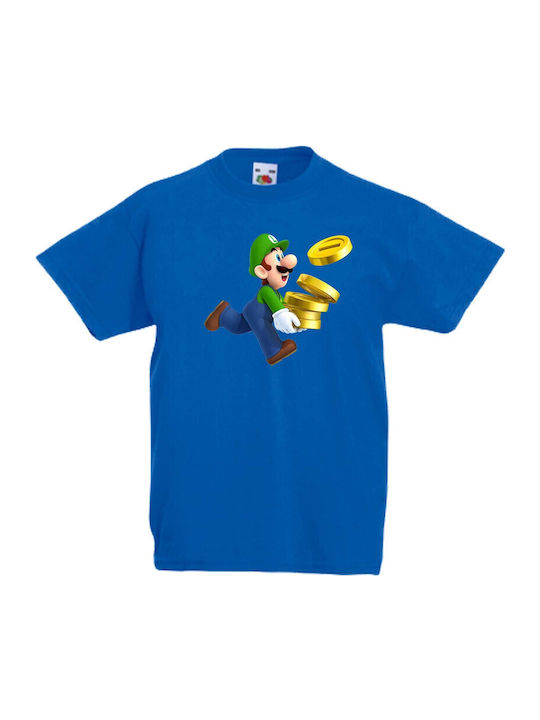 Детска тениска Tralala Super Mario Luigi Coins синя