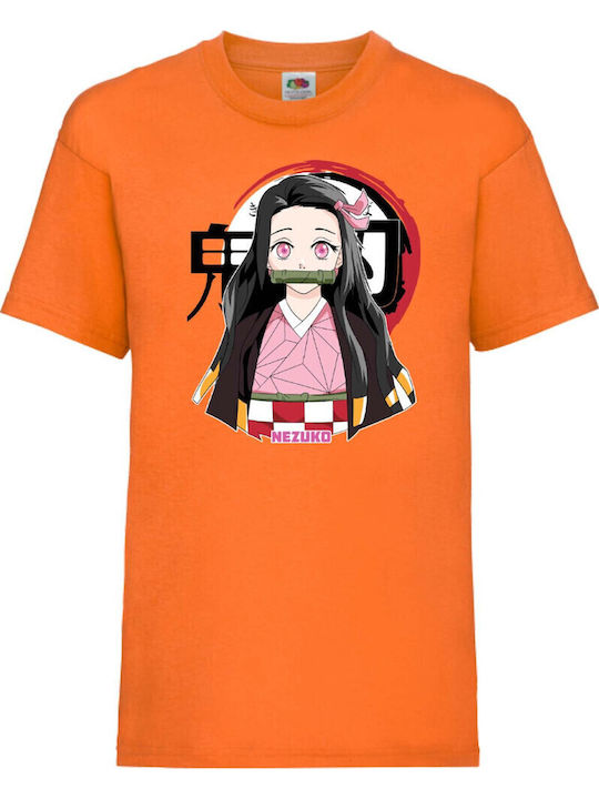 Tricou Copii Anime Manga Tralala Demon Slayer Nezuko Kamado 05 Portocaliu