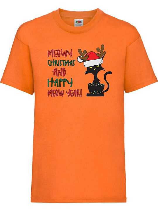 Kid T-shirt Tralala Meowy Christmas Happy Meow Year Orange