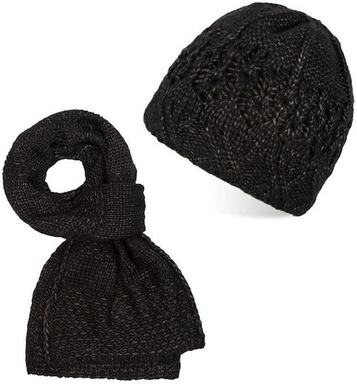 Set with Beanie Knitted in Black color