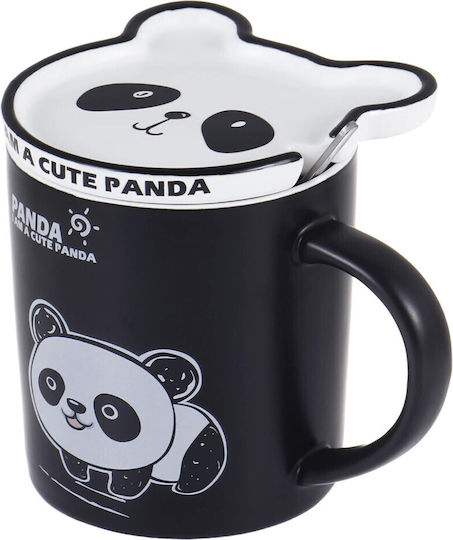 Keramische Tasse Mit Deckel Löffel Pufo Baby Panda Kaffee Tee 300 ml