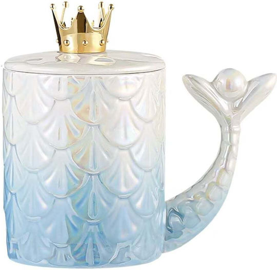 Ceramic Mug Lid Pufo Princess Spoon Coffee Tea 300 Ml Blue