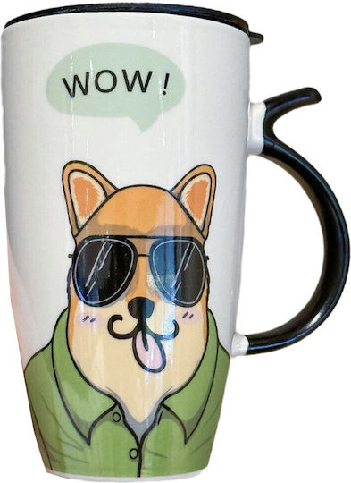 Stylish Ceramic High Mug Lid Pufo Coffee Tea 450 Ml