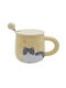 Ceramic Mug Lid Spoon Pufo Happy Kitty Coffee Tea 350 Ml Yellow