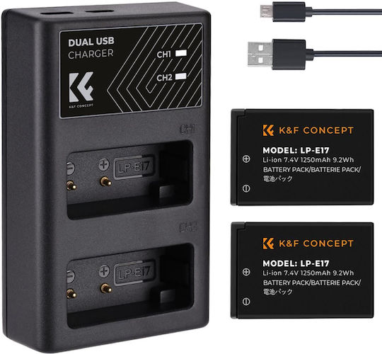 K&F Concept Dublu Încărcător de baterii Compatibil cu Canon