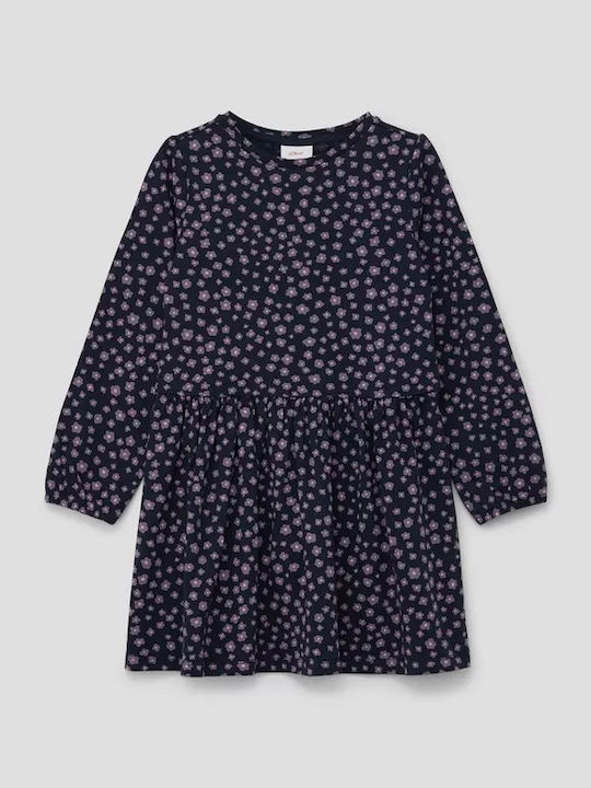 Girls Dress Long Sleeve Floral Blue with Purple