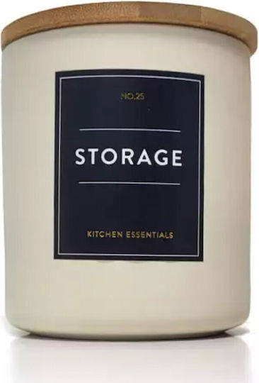 Pufo Elegance Ceramic Food Jar Sugar Coffee Tea Spices Airtight Bamboo Lid 450 Ml Cream