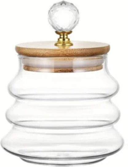 Borosilicate Glass Container Pufo Spicey Sugar Coffee Tea Spices Wooden Lid 400 Ml