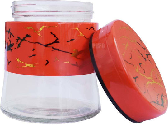 Pufo Fancy Glass Jar Sugar Coffee Tea Spices with Airtight Lid 400 ml Red