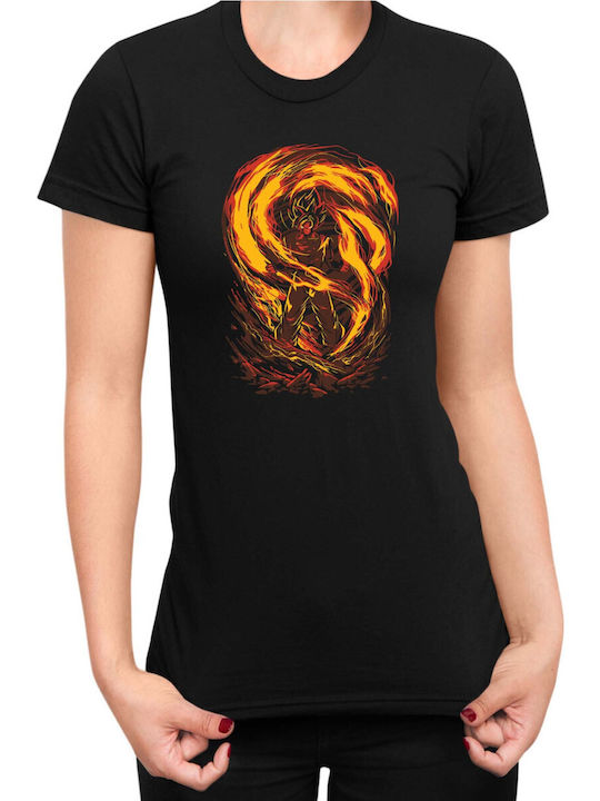 Damen T-Shirt Dragon Ball Z Tralala Goku Power Rot Schwarz