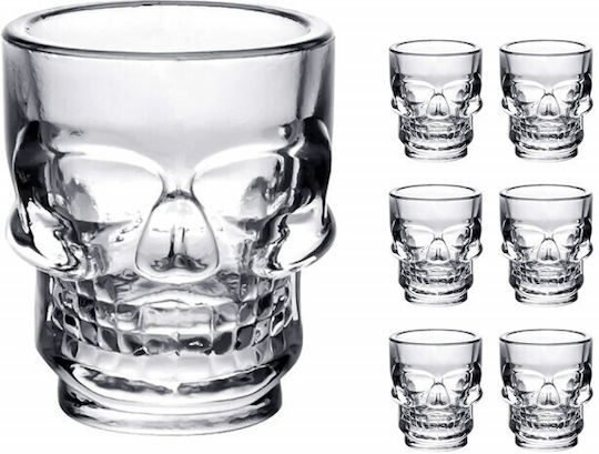 Set 6 Glass Shot Glasses Skull Shape 50 Ml Pufo