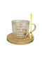 Glas Tasse Bambusholz Halter Pufo Take Time Löffel Kaffee Tee 200 Ml