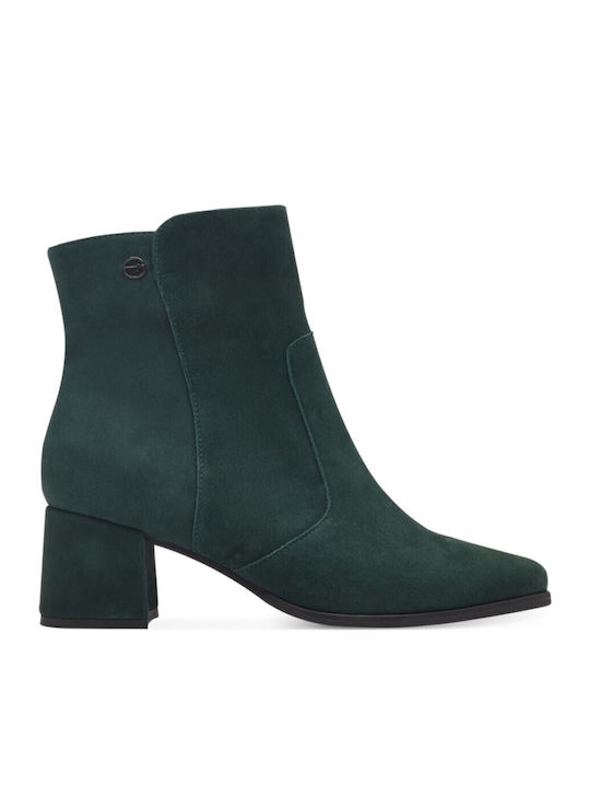 Leather Women's Ankle Boots with Medium Heel Green
