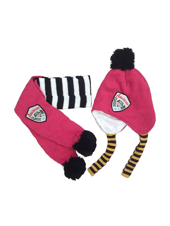 Kinder Mütze Set Gestrickt Fuchsie