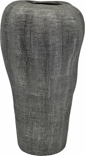 Ceramic Vase with Embossed Texture in Anthracite Silver Color 17.3x17x32.2cm Ankor Ankor 840250