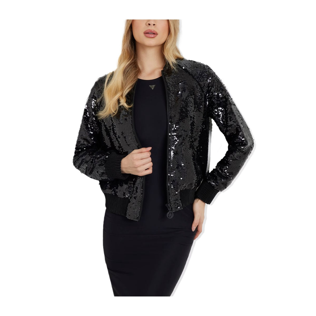 Guess Women's Short Bomber Jacket for Winter Black W4YL12WGAH0