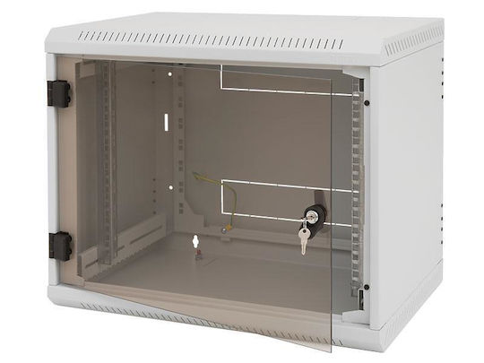 19" Single-door Wall-mounted Rack Cabinet 18U 500mm Full Glass Doors IP30 Load Capacity 30kg Light Gray RAL7035