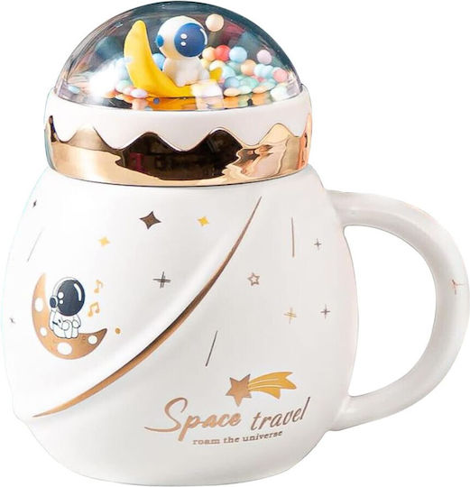 Ceramic Teapot Mug Lid Pufo Travel Space Coffee Tea 500 Ml White