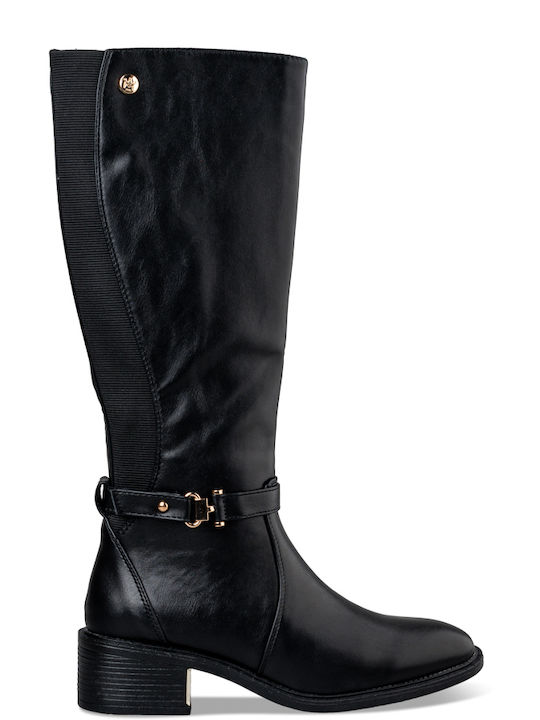Synthetic Leather Riding Boots Black