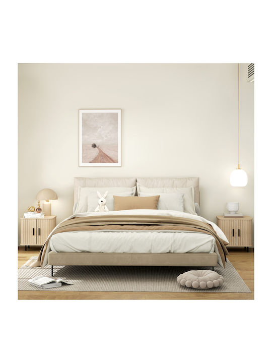 Wooden Bedside Tables with Metal Legs Brown 2 Pieces 48x40x48cm