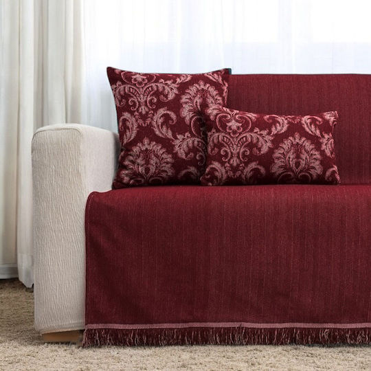 Cotone Solo Sesselüberwurf Chenille 170x170cm Burgundisch