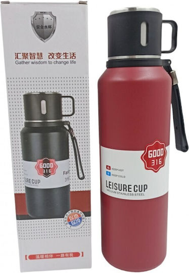 Flasche Thermosflasche Rostfreier Stahl Red mit Kappenbecher