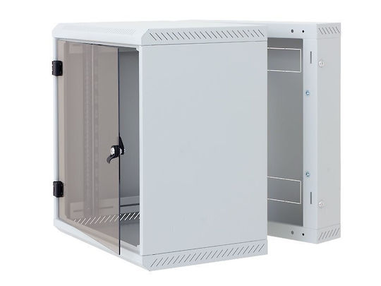 19" Double-section Wall-mounted Cabinet 15u/500mm Fully Glass Doors Ip30 Load Capacity 30kg Light Gray Ral7035