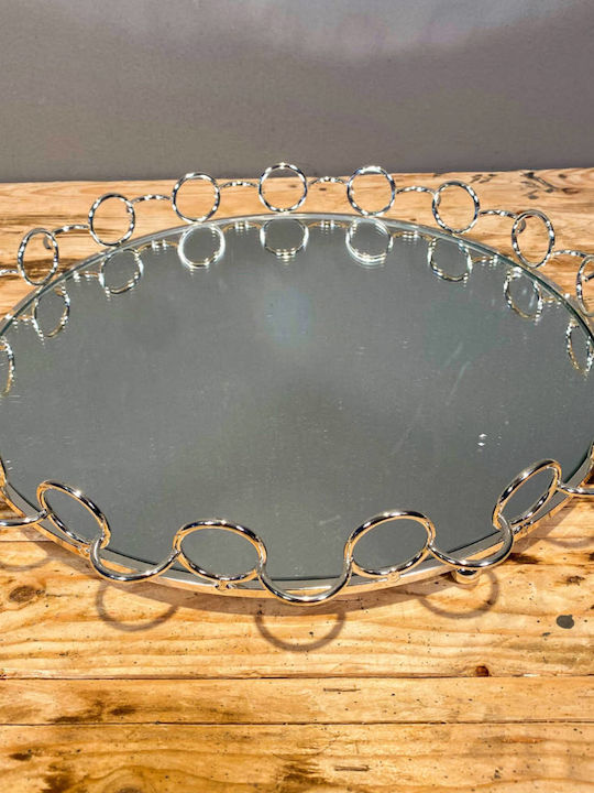 Round Silver Wedding Tray with Circles 42cm