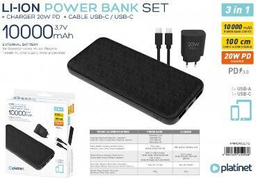 Platinet PMPB10SETB Power Bank 10000mAh 20W με 2 Θύρες USB-A Power Delivery Μαύρο