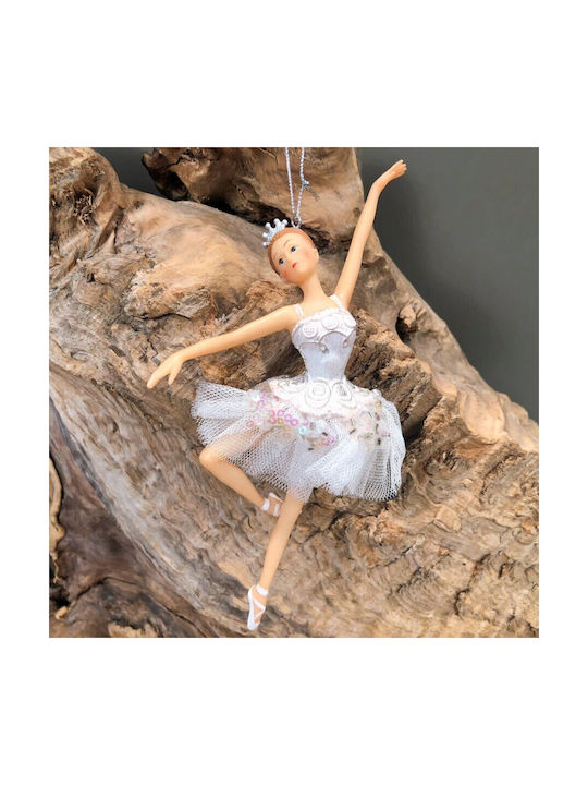 Hanging Ballerina Ornament Ceramic White with Sequins