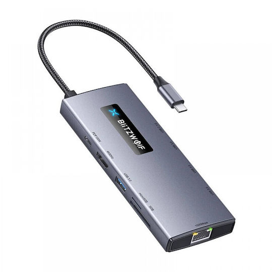 BlitzWolf USB-C Docking Station με HDMI 4K PD Ethernet Γκρι (BW-NEW TH8)