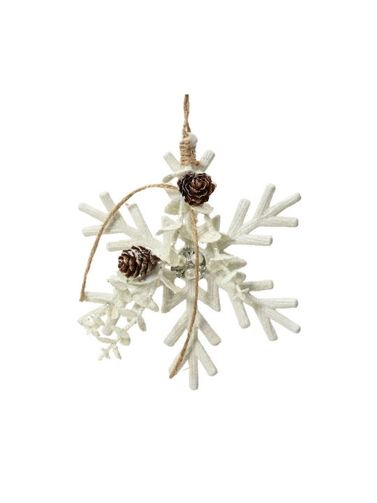 Hanging Snowflake Ornament White with Glitter 13x15cm