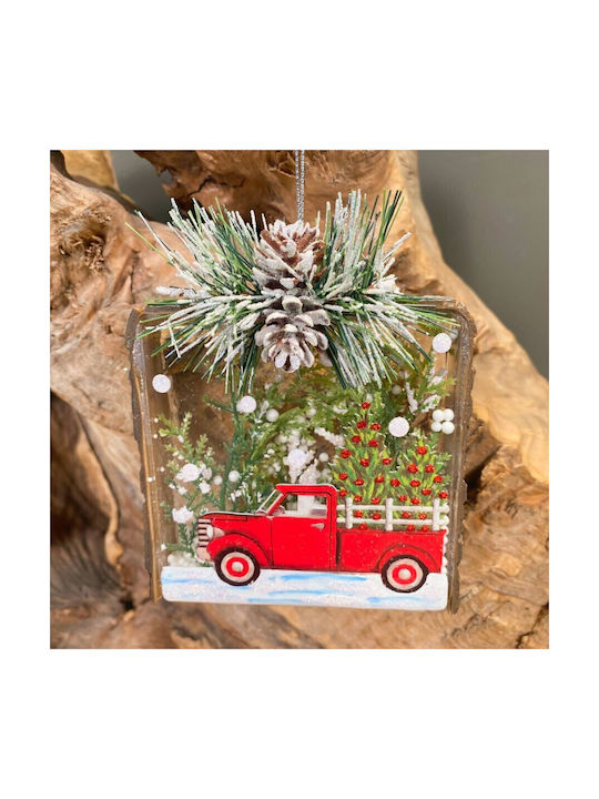 Hanging Ornament Car Glass Red 10x12cm