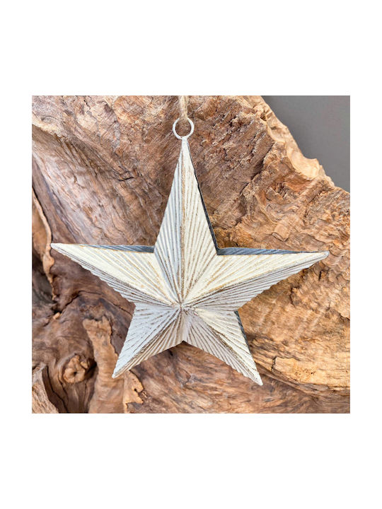 Hanging Ornament Star Metallic White 19x19cm