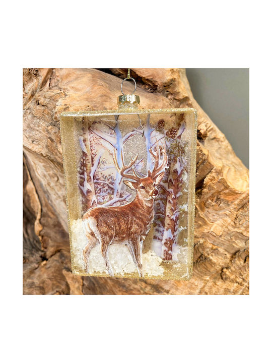 Hanging Ornament Fawn Glass Gold 9x12cm with Glitter