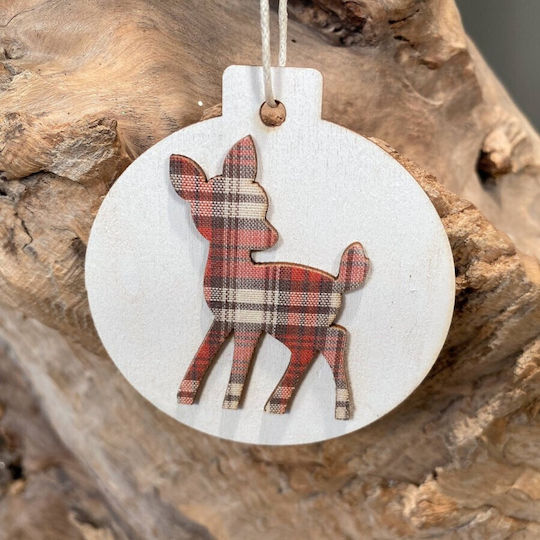 Hanging Fawn Wooden Christmas Tree Ornament Red 7x8cm