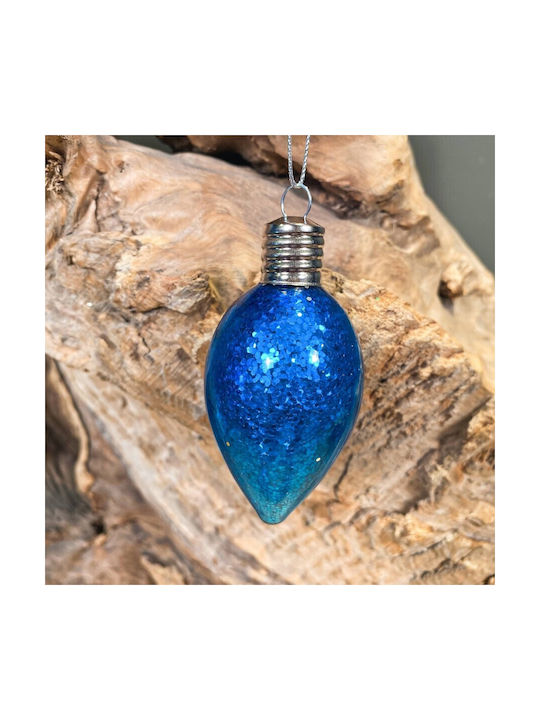 Hanging Ornament Glass Blue with Glitter