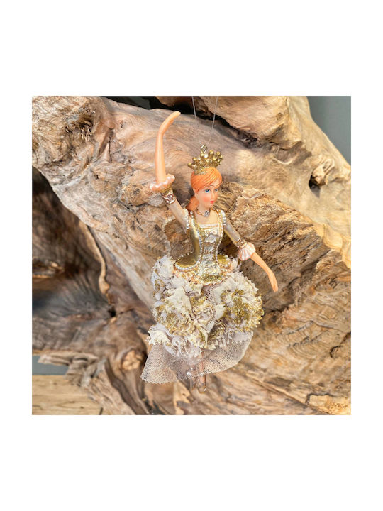 Hanging Ballerina Ornament Ceramic Gold 8x18cm