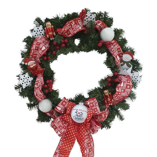 Ambalaz Christmas Fabric Lighted Decorative Wreath Battery Powered 60cm